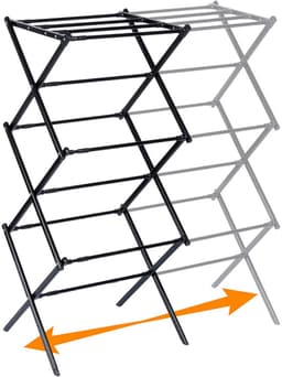 Droogrek Staand Metaal Zwart Verticaal Intrekbaar 44,5-75x37,5x105 cm - Droogtoren - Wasrek - Washanger — thumbnail 5