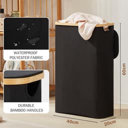 RFWR® Wasmand met deksel - 48 liter, smal en opvouwbaar met waszak, ideaal voor elke ruimte — thumbnail 2