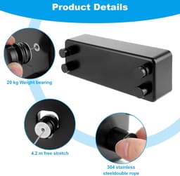 LDHHYH Clothesline Extendable 4.2m Wall Mounted, Retractable Clothes Line, Black Clothesline, Pull-out Clothesline, Pull-out Wall for Indoor, Balcony, Utility Room — thumbnail 5