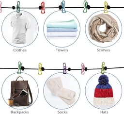 Draagbare kampeer waslijn - Met 12 wasknijpers - Elastische waslijn - Winddichte hanger voor buiten kamperen - Kampeerwaslijn - kampeeraccessoires - Zwart — thumbnail 5