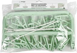 Benson Droogcarrousel - 2x - groen - kunststof - 32 clips/knijpers - 30 x 40 cm - droogmolen — thumbnail 3