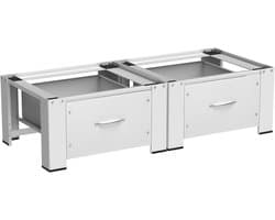 2-delige set wasmachine-onderstel, met lade, 63 x 54 x 32 cm, wit, versterkte stalen platforms elk 150 kg, grote opbergruimte 44 x 48 x 18 cm, universele onderbouw voor wasmachine/droger