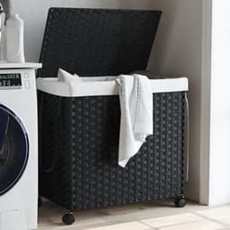 Wasmand – Wasbak – Wascontainer – Wasopslag – Waskorf – Handgevlochten Rotan Met Wielen — thumbnail 2
