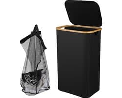 100 liter, wasmanden met handgrepen, wasverzamelaar met uitneembare waszakken, grote opvouwbare wasmand met deksel, voor bijkeuken, slaapkamer, zwart