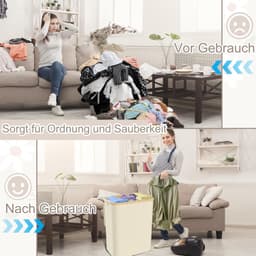 Wasmand 140 l met deksel 3 delen - uitneembare netwassorteerder waszak waszak wasmand wasmand met handgrepen voor handdoeken, kleding, speelruimte — thumbnail 3