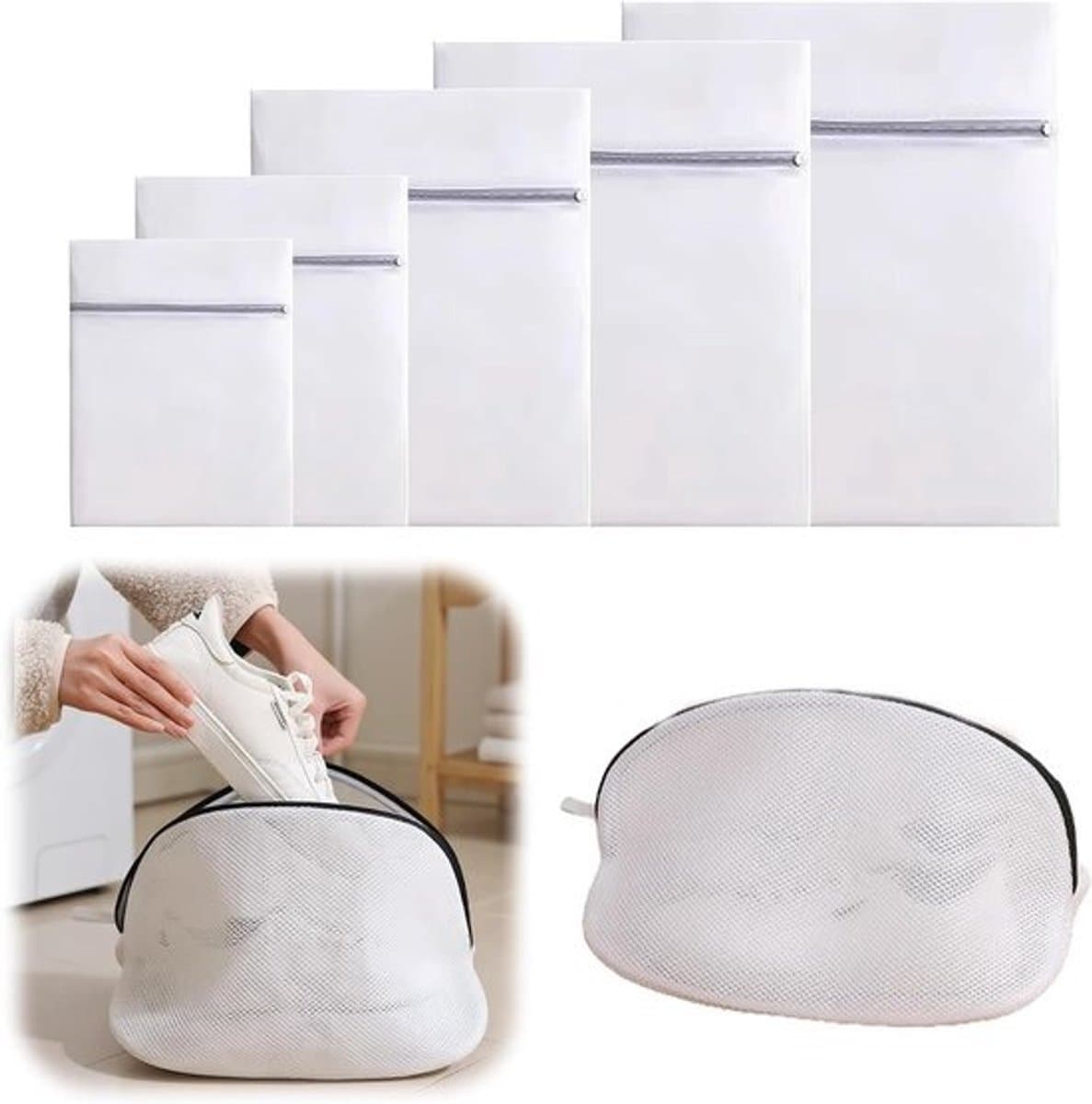 Wasnet Set van 9 Stuks - Herbruikbare Waszakken voor Kleding, Schoenen en Sneakers in Diverse Maten met Drievoudige Dikte — afbeelding 1
