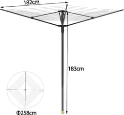 Droogmolen voor Buiten - Zwart - 60 m - Metalen Droogrek met Beschermhoes - Voor Buitengebruik — thumbnail 2