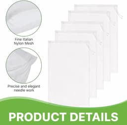 Zak voor Notenmelk - Wit - 37 x 19,6 cm - Duurzaam Nylon Gaas - Voor Keuken Gebruik — thumbnail 5
