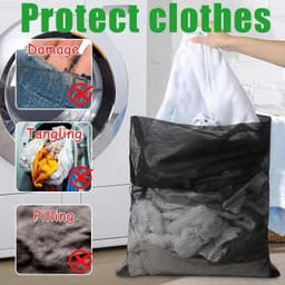 Extra Grote Wasnetzak - Wit + Zwart - 70 x 90 cm - Polyester Waszak met Trekkoord - Voor Kleding en Reisorganisator — thumbnail 5