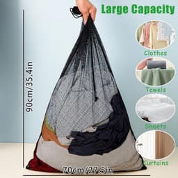 Extra Grote Wasnetzak - Wit + Zwart - 70 x 90 cm - Polyester Waszak met Trekkoord - Voor Kleding en Reisorganisator — thumbnail 4