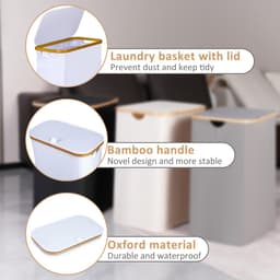 Wasmand met deksel - smal en opvouwbaar - 60 liter - wit - bamboe — thumbnail 5