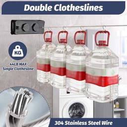 Uitschuifbare Waslijn - Drooglijn Balkon - Kleding Drogen - Dubbele Uittrekbare Lijn - 2x5.1m - Zwart — thumbnail 3