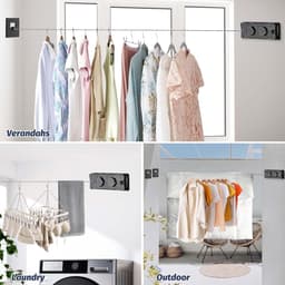 Uitschuifbare Waslijn - Drooglijn Balkon - Kleding Drogen - Dubbele Uittrekbare Lijn - 2x5.1m - Zwart — thumbnail 2