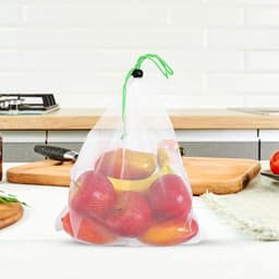 Fruitnet Met Trekkoord - Groentezakken Opbergzakken - Producten Vers Houden - Ademend Mesh Materiaal - 35x30CM - Wit — thumbnail 4