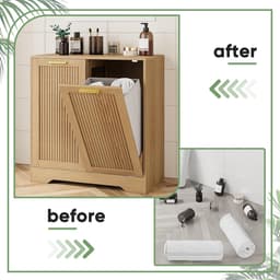Smuxee Double Tilting Laundry Basket, Hidden Laundry Cabinet with Double Baskets, Natural Trash Can with Small Ribbed - ShopVlot — thumbnail 5