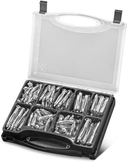 Metalen holtepluggen 141-delige set M4 x 32 | M4 x 38 | M4 x 46 | M5 x 37 | M5 x 52 | M5 x 65 | M6 x 37 | M6 x 52 | M6 x 65 Metalen pluggen met voorgemonteerde schroeven voor — thumbnail 1