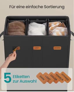 LeeuwenChoice® Wasmand Met 3 Compartimenten - 160 L - Met Deksel - 5 labels - Uitneembare & Wasbare Binnenzak — thumbnail 5