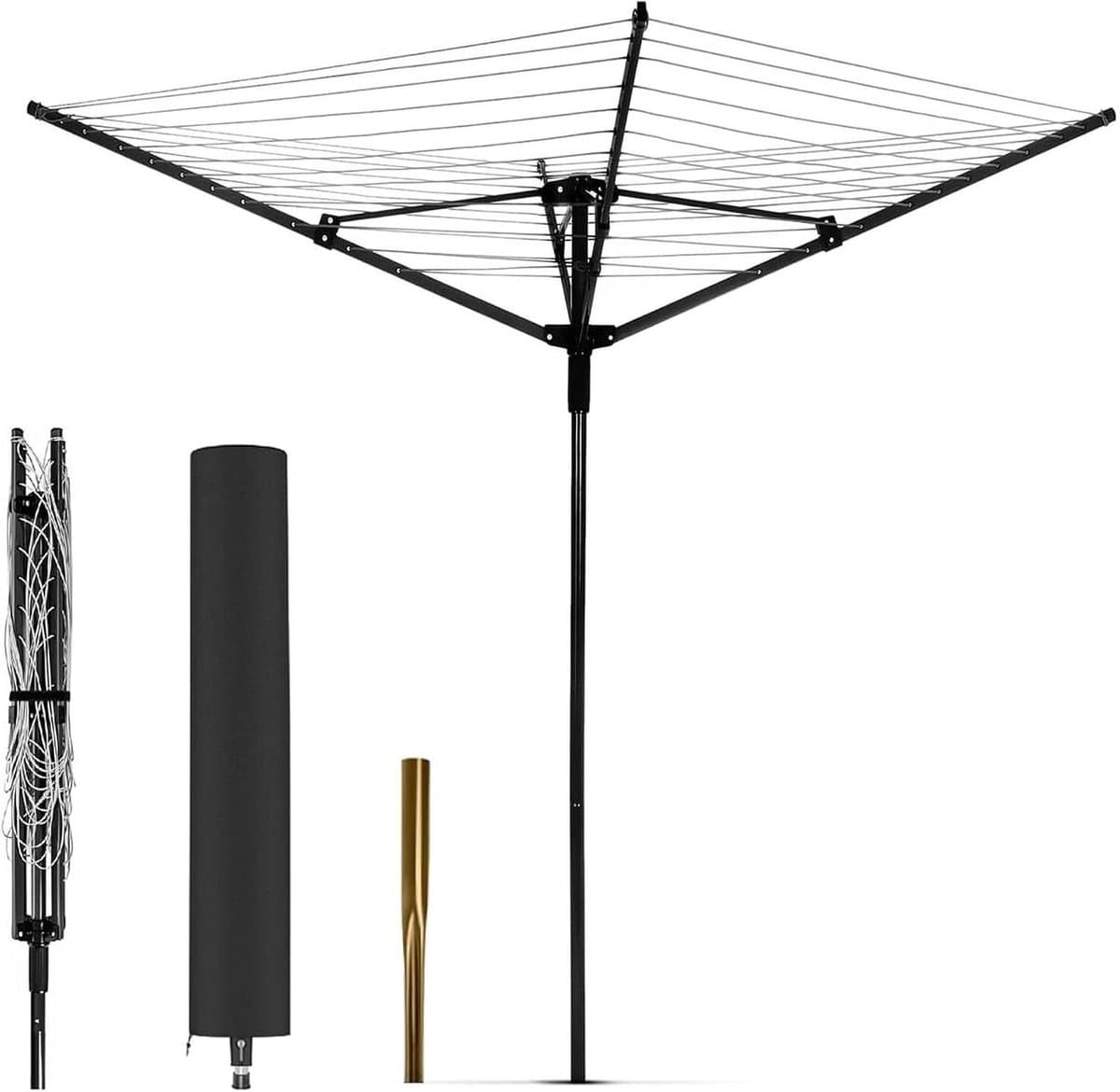Droogmolen Buiten - Wasrek Tuin - Kleding Drogen - 50 Meter Waslijn - 180 cm Hoog - Zwart — afbeelding 1