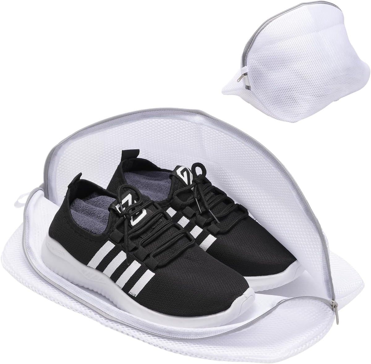Set van 2 herbruikbare schoenwaszakken met gaasfilterlaag – Geschikt voor de wasmachine – Geschikt voor sneakers, bh's, enz. – 42 x 24 x 24 cm – Grijs — afbeelding 1
