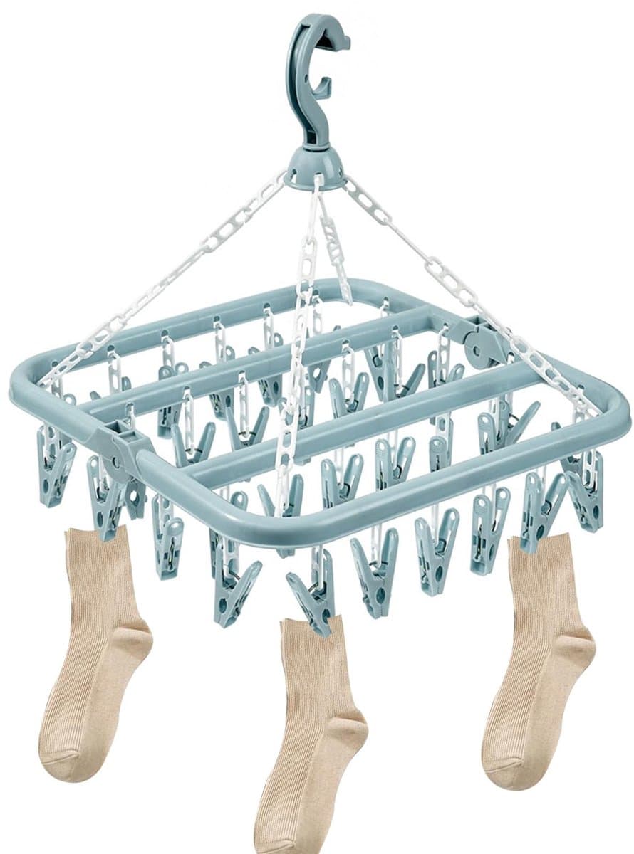Dailygoods- Sokkendroger Opvouwbaar - Hangende Sokkenhouder - 32 Clips - Windbestendige Haak - Duurzaam PP-Materiaal - Afmetingen 32 x 32 x 34 cm - Wasrek — afbeelding 1
