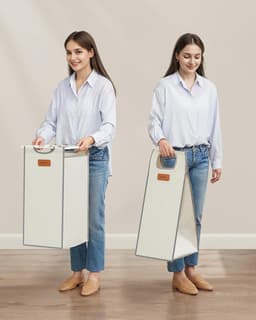 Wasmand, 2 vakken, wasmand 100 l, bak, wieltjes, trolley met planken, tas, afneembare zakken, 6 etiketten, natuurlijk beige, duifgrijs en crèmewit BLH311G01 — thumbnail 4