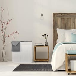 wassorteerder met 3 vakken, wasmand met deksel, rechthoekig, HBD: 62 x 62,5 x 42,5 cm, bamboe, natuur/wit — thumbnail 4