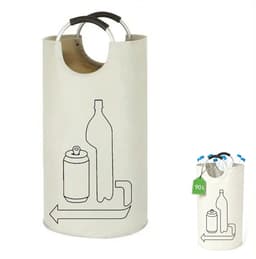 Wasmand - Opbergzakken van Oxford-stof - Vuilniszak - Verzamelbak voor lege flessen - Opvouwbare Opbergcontainer,Aluminium Handvat , Grote Capaciteit - Oxford Stof - 79×38 CM - Geschikt voor keuken, garage, tuin, camping en opslagruimtes - Wit — thumbnail 1