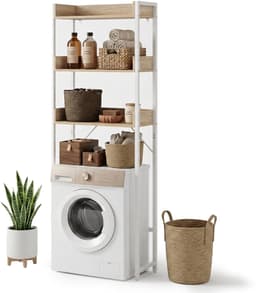 Wasmachine rek - 166,5x63x25cm - wit-houtlook — thumbnail 1