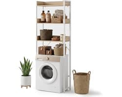 Wasmachine rek - 166,5x63x25cm - wit-houtlook