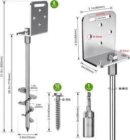 SnelShoppen - 6 stuks 76 cm Grondankers Schroef met L-Beugel voor Trampoline, Swing Set, Tent, Luifel, Carport - Taps Toelopende Spiraal Ankers 2,8 In — thumbnail 5