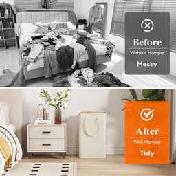 50L smalle wasmand hoog voor vuile kleding, slanke opvouwbare wasmand met handgrepen, waszak voor slaapkamer, slaapzaal wasruimte, wit — thumbnail 2