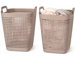 Storage Solutions Wasmand - 2x - beige - 48 liter - 40 x 51 cm - kunststof - wasbox - mand voor wasgoed - badkamer