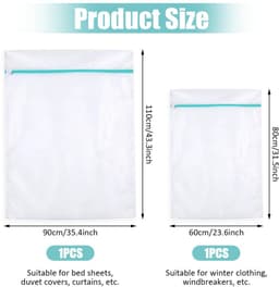 Wasnet voor Wasmachine 60 x 80cm + 90 x 110cm Waszakken in Fijnmazig Polyester Waszak voor Wasmachine met Verborgen Ritssluiting voor Dekens, Jassen, Gordijnen, Lakens en Knuffels (Wit) — thumbnail 3