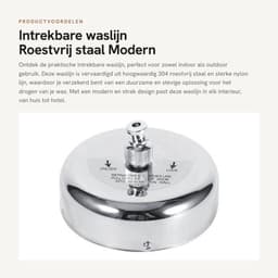 Intrekbare Waslijn - Roestvrij Staal - Gevlochten Nylon Lijn - Draagvermogen 10 kg - Voor Binnen/Buiten - Eenvoudig te Installeren — thumbnail 1