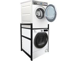 Wasmachinerek 74x65x111cm zwart | Opbergrek voor wasmachine en droger boven elkaar | Badkamer staand rek wasmachinekast kelder
