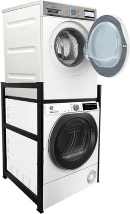 Wasmachinerek 74x65x111cm zwart | Opbergrek voor wasmachine en droger boven elkaar | Badkamer staand rek wasmachinekast kelder — thumbnail 1