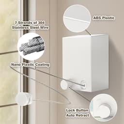 Retractable indoor waslijn 4,2m - wandmontage - wit - ruimtebesparend drogen - ShopVlot — thumbnail 5