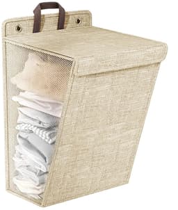 Opvouwbare wasmand met deksel en handvat, wandwasmand (beige) — thumbnail 1