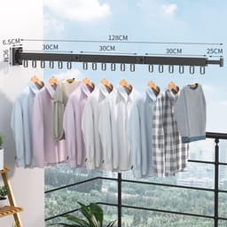 Droogrek, inschuifbaar, met 18 haken, wandgemonteerde kledingstandaard, ruimtebesparend, inklapbaar, kledingstang met handdoekhouder voor balkon, wasruimte, slaapkamer - Zwart — thumbnail 2