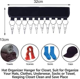 2 stuks - Organizer voor baseballpetten - Hoedenorganizer - Geschikt voor hangers en kledingkastdisplays - 10 hoedenclips - Kan baseballpetten, wintermutsen, handschoenen, kleding en sokken ophangen - Zwart — thumbnail 1