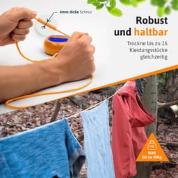 Uitschuifbare waslijn 10 m - Handzwengel met 50 kg draagkracht - Nylon drooglijn voor camping en balkon — thumbnail 3
