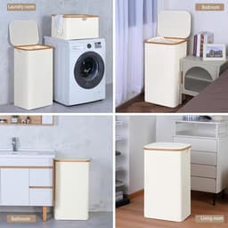Wasmand - met afneembare waszak - Oxford-stof - bamboe handvat - opvouwbaar - 40,5*33*73 cm -Grijs — thumbnail 4