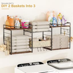 Wandplanken voor Wasserij met Metalen Manden - 3 Laags Opslagplanken voor Badkamer en Keuken — thumbnail 2