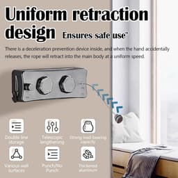 Retractable Clothesline 5.1m - Rollable Duo Reel - Indoor en Outdoor Extendable Kledinglijn van RVS voor Balkon en Badkamer — thumbnail 2