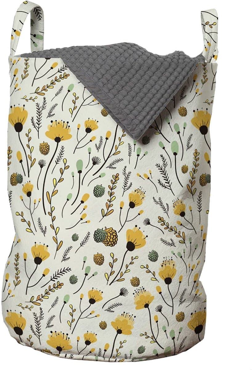 ABAKUHAUS Waszak voor kleuterschool, Gele lentebloemen, Wasmand met handvatten, Trekkoordsluiting voor wasserettes, 33 cm breed x 49 cm hoog, Geel zeegroen en zwart — afbeelding 1