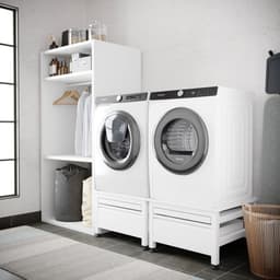 Wasophoogte® Wasmachine verhoger met lade en plateau - Dubbele wasmachine opbouwmeubel - Wasmachine sokkel - 42cm hoog - Wit - Universeel - 65*60,5 (LxB) - Inclusief wandbeugels — thumbnail 2
