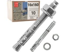 LUN FIX - Boutankers - 16x160 mm - 10 stuks - verzinkt staal - beton, pergola, hek, poortbevestiging