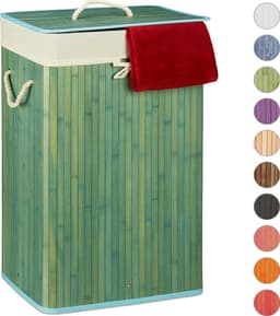 wasmand bamboe - 83 l - met deksel - opvouwbaar - groot - wit — thumbnail 4