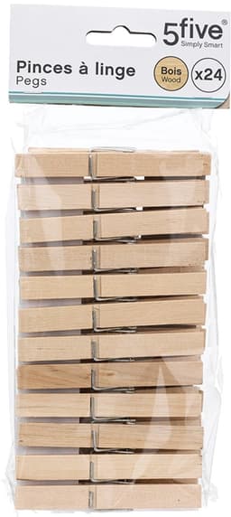 5five Wasknijpers - 24x stuks - hout - naturel - 9 cm - Was ophangen - Was knijpers — thumbnail 3