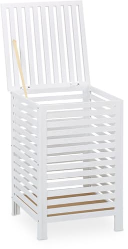 wasmand met deksel - 63 l - hout - 65,5 x 45 x 45 cm - waszak - wit — thumbnail 3